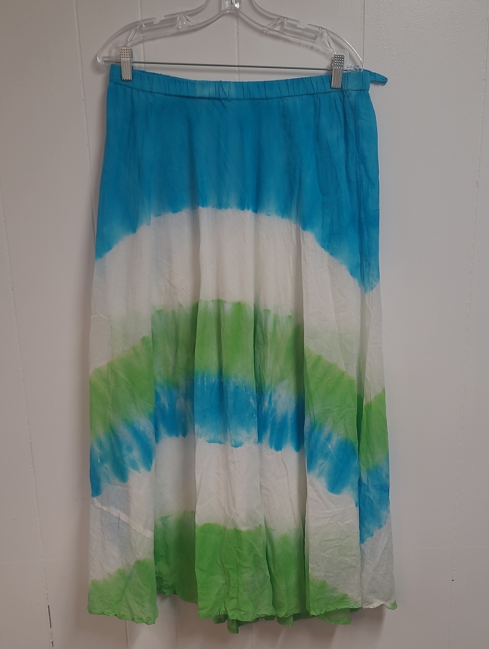 Kaktus Tropical Blue, Green & White 100% Cotton Lined Tie-Dye Maxi Skirt Sz L